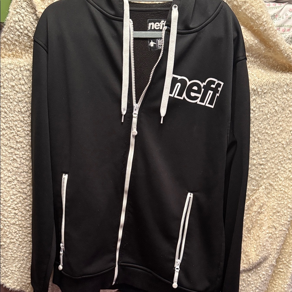 OVERSIZED Neff Black Hoodie Oversized-Skateboard Shredder, Riding Zipper Jacket